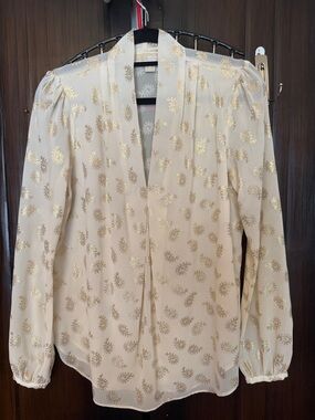 Michael Kors Cream Blouse with Gold Paisley Accents